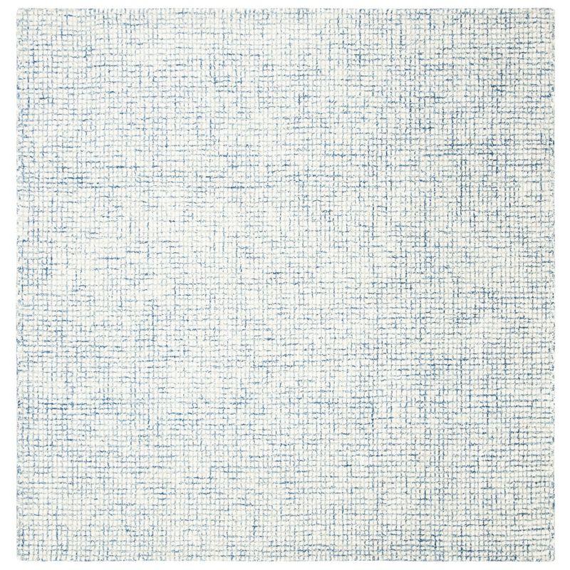 Handmade Abstract Blue Wool Square Tufted Rug - 4' x 4'