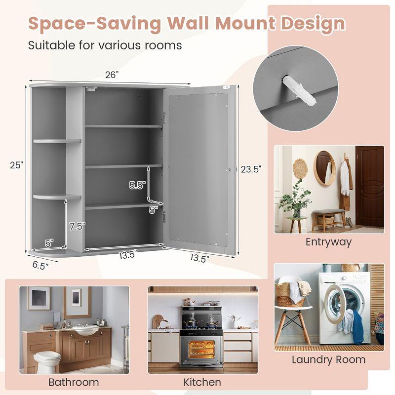 Costway Multipurpose Mount Wall Surface Bathroom Storage Cabinet Mirror Gray
