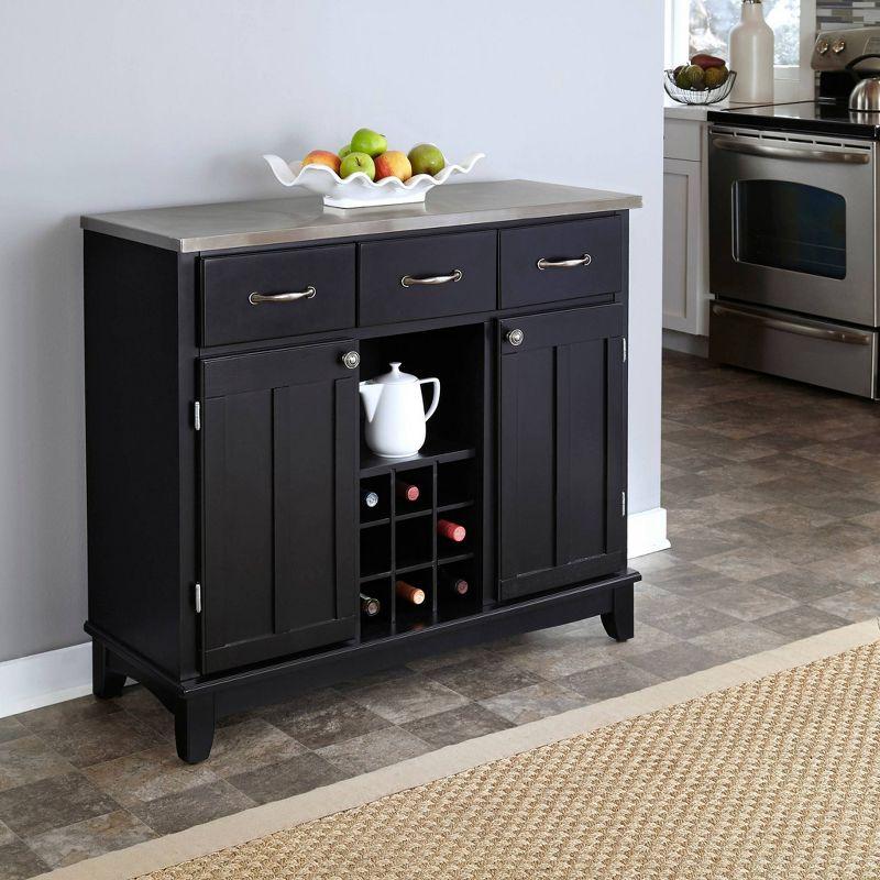 Elegant Black Hardwood Buffet Server with Stainless Steel Top