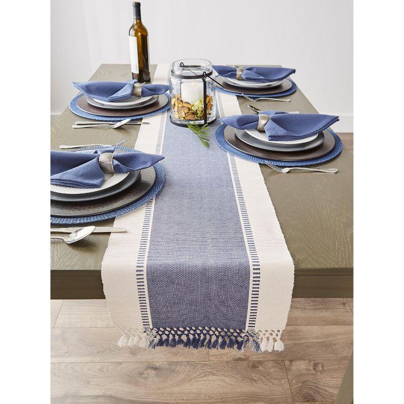 Design Imports  Ribbed Dobby Stripe Table Runner, French Blue, 13X72"
