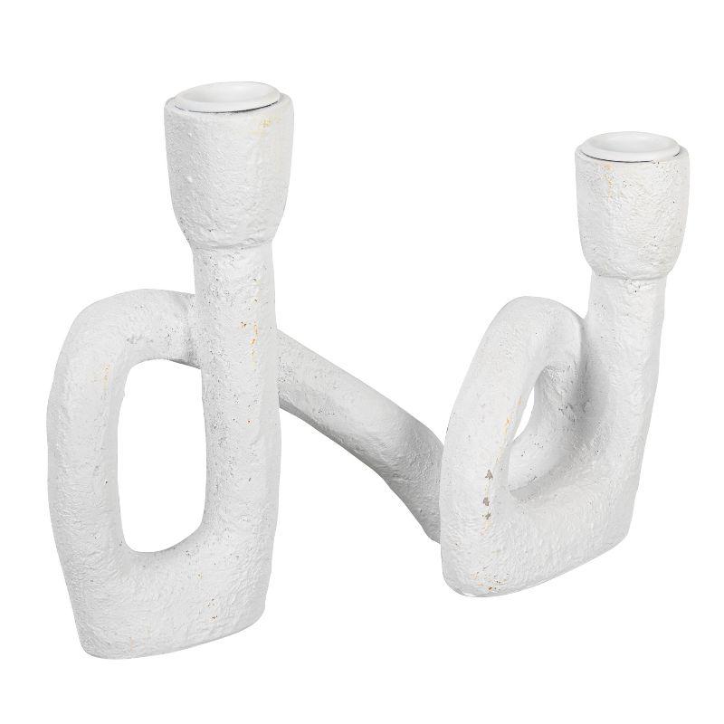 Storied Home Modern Sculptural Double Taper Candle Holder, White