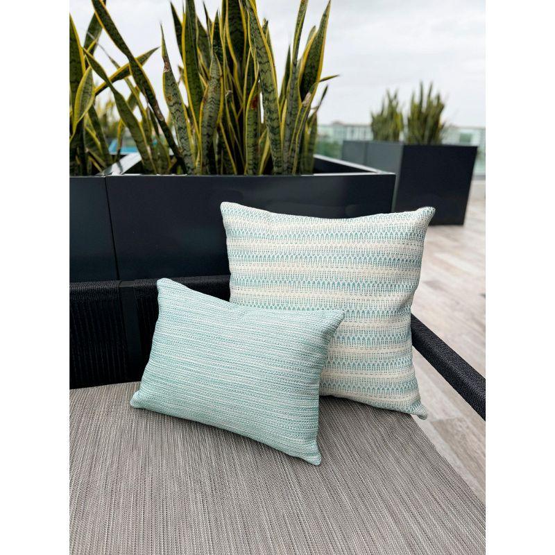 Aqua and White Woven Square Indoor Outdoor Pillow