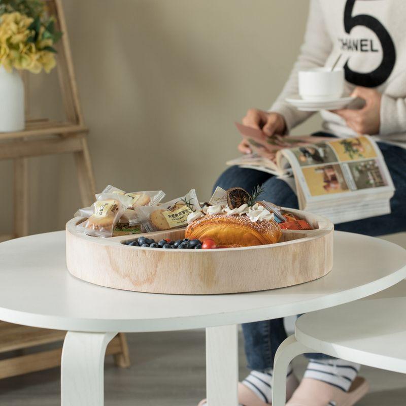 Vintiquewise 3 Sectional Round Snack Tray for Dining Table and Kitchen Decoration, Natural