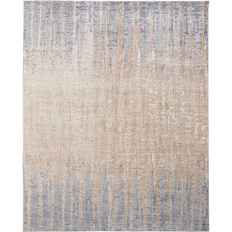 Ivory and Blue Abstract Synthetic 3x5 Area Rug