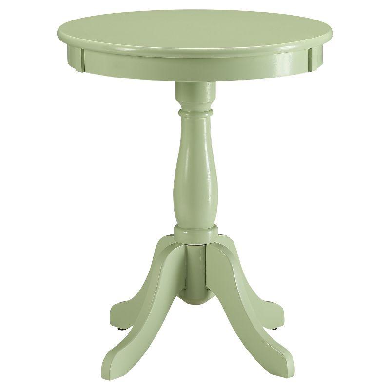 Green Round Wood Side Table with Pedestal Base