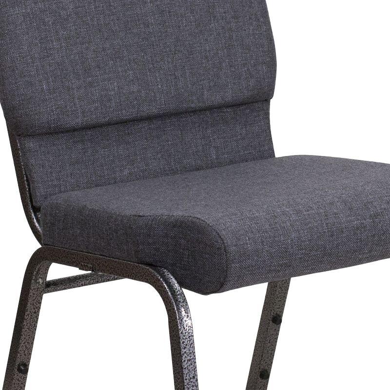 Emma and Oliver 18.5"W Stack Church Chair, Dark Gray Fabric/Silver Vein Frame