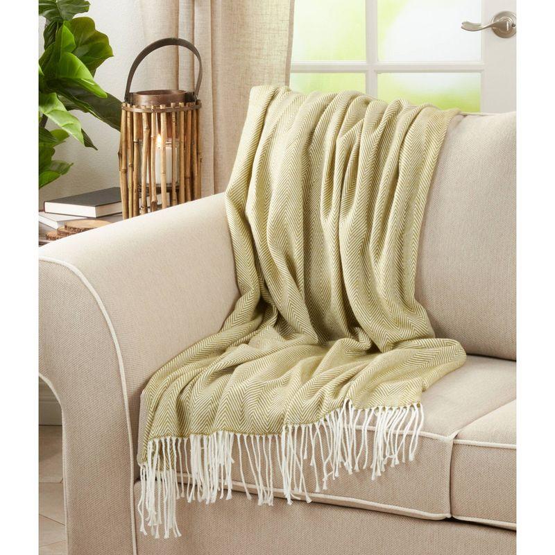 27"x24.5" Herringbone Acrylic Throw with Tassel Fringe - Grass