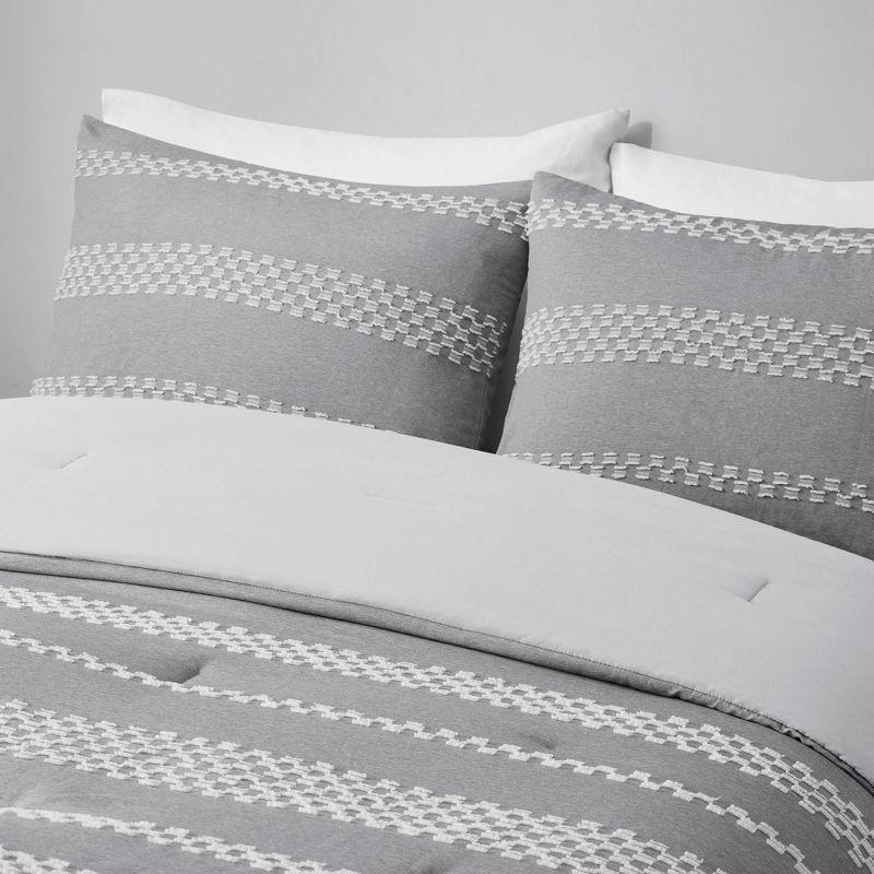 Madison Park Striped 5 Piece Clipped Jacquard Comforter Set with Throw Pillows