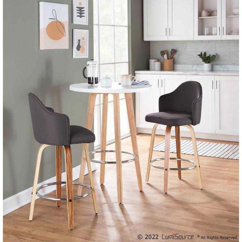 Set of 2 Ahoy Polyester/Metal/Wood Counter Height Barstools Zebra/Chrome/Charcoal - LumiSource