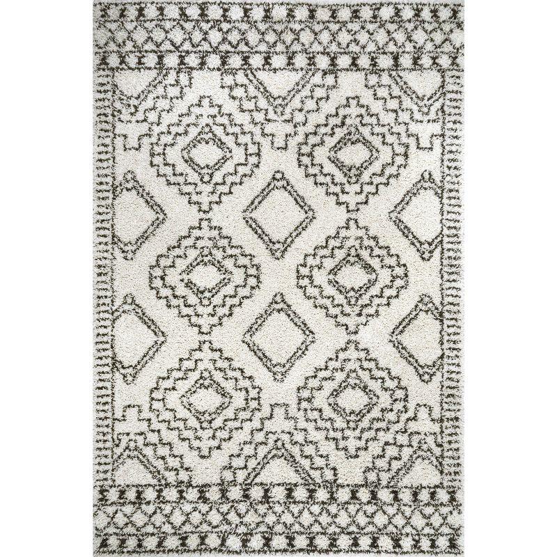 Nuloom Lacey Trellis 2x3 Accent Shag Indoor Area Rug for Living Room Bedroom Dining Room Nursery Entryway, Off White/Charcoal
