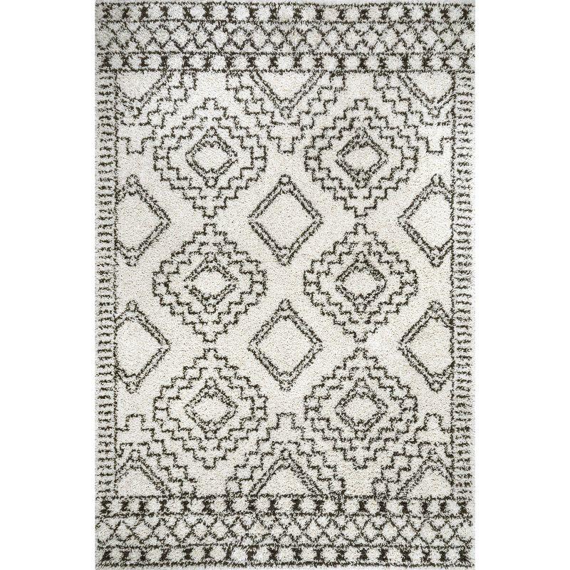 Off-White Moroccan Geometric Shag Area Rug 4' x 6'