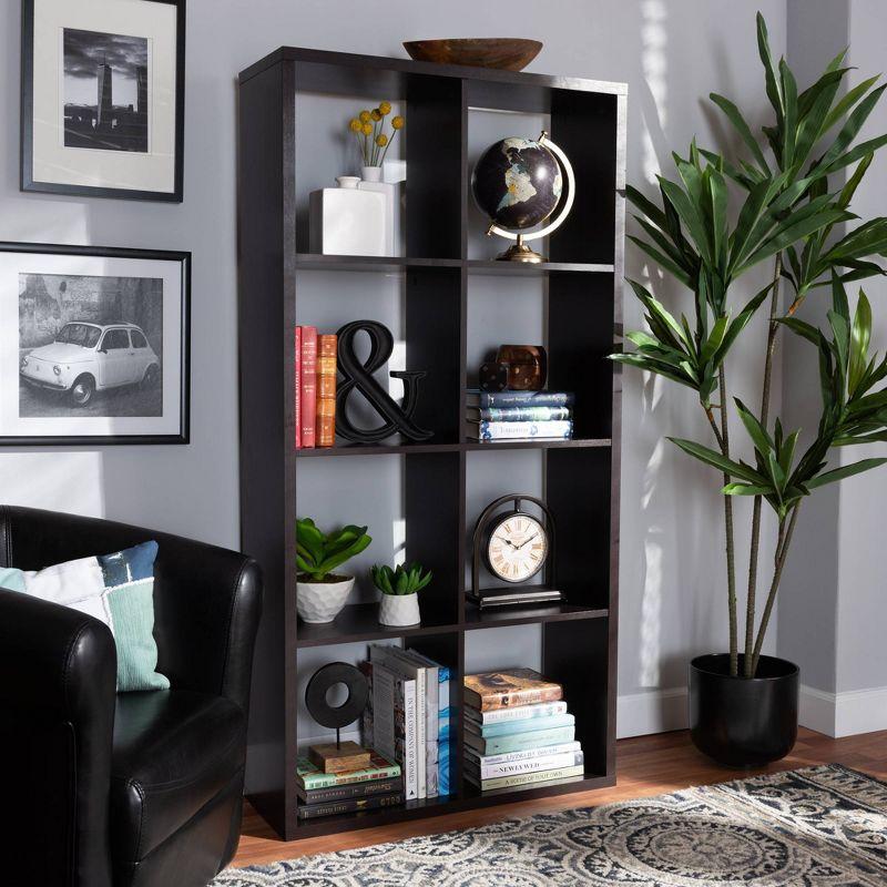 Janne 8 Cube Multipurpose Storage Shelf Dark Brown - Baxton Studio: Mid-Century Modern Cubby Organizer, Particle Board Frame
