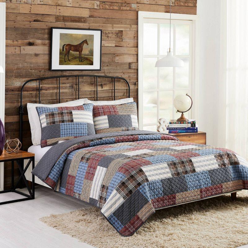 Cabin Patchwork Printed Plaid Cotton Quilt/Coverlet Set