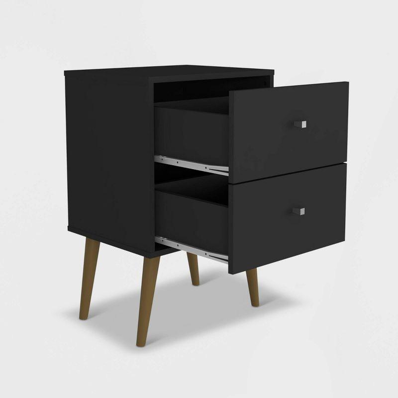 Manhattan Comfort Liberty 2.0 Mid Century Modern Nightstand Black: Particle Board Construction, Storage Drawer, Rectangle Shape