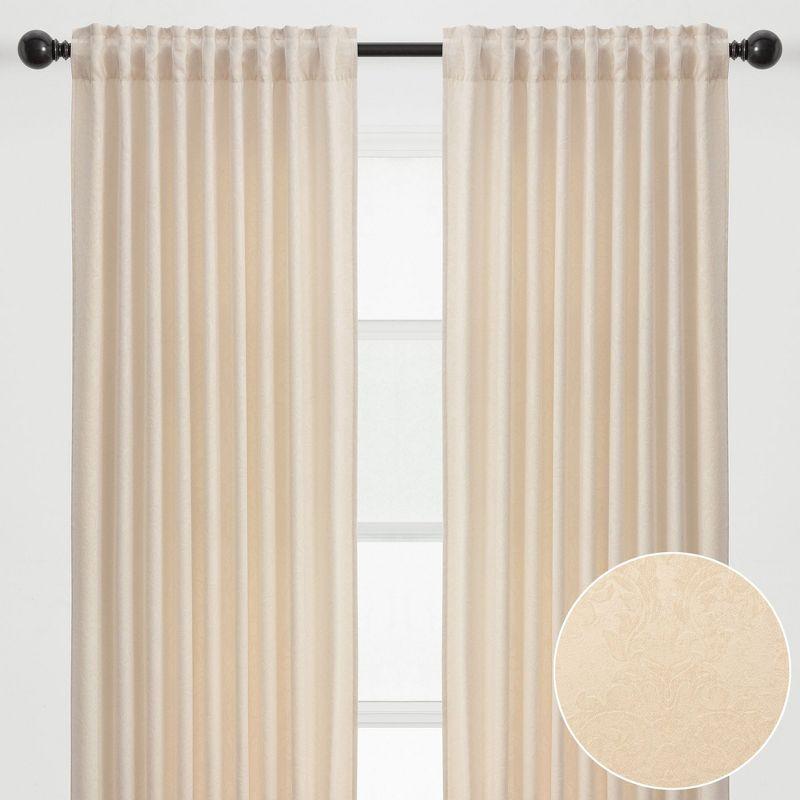 Chanasya 2pk Embossed Damask Room Darkening Window Curtain Panels - Set of 2 - 52 x 63 Inches Long - Ivory
