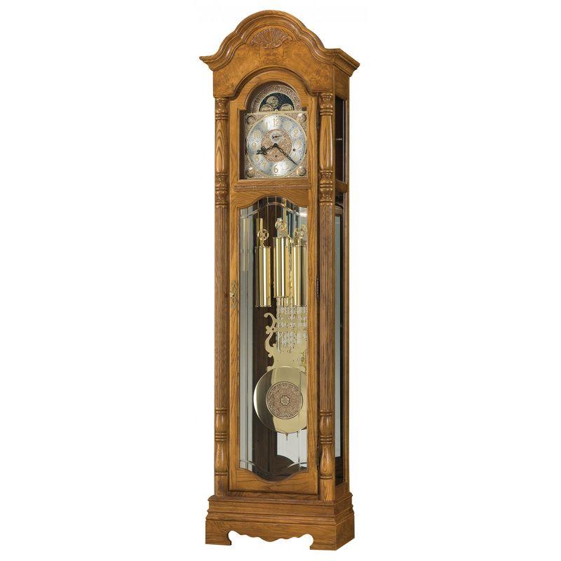 Golden Oak Traditional Grandfather Floor Clock with Brass Accents