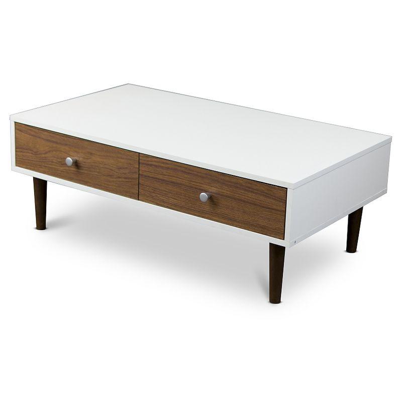 Gemini Wood Contemporary Coffee Table - Baxton Studio: Modern Design, Dual Drawers, MDF Composite