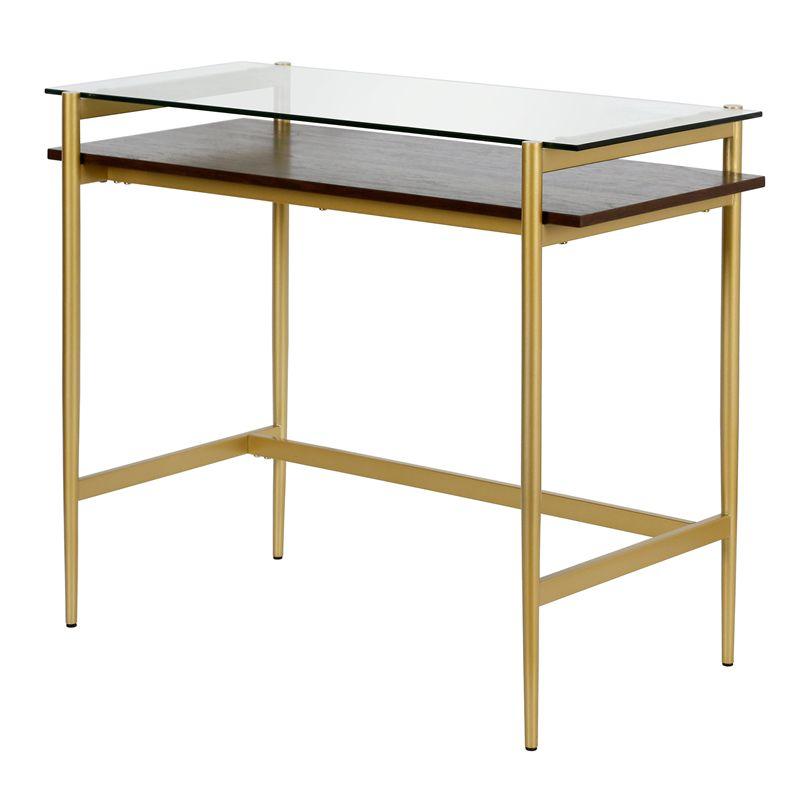 36" Brass Finish Desk with Walnut Shelf - Henn&Hart