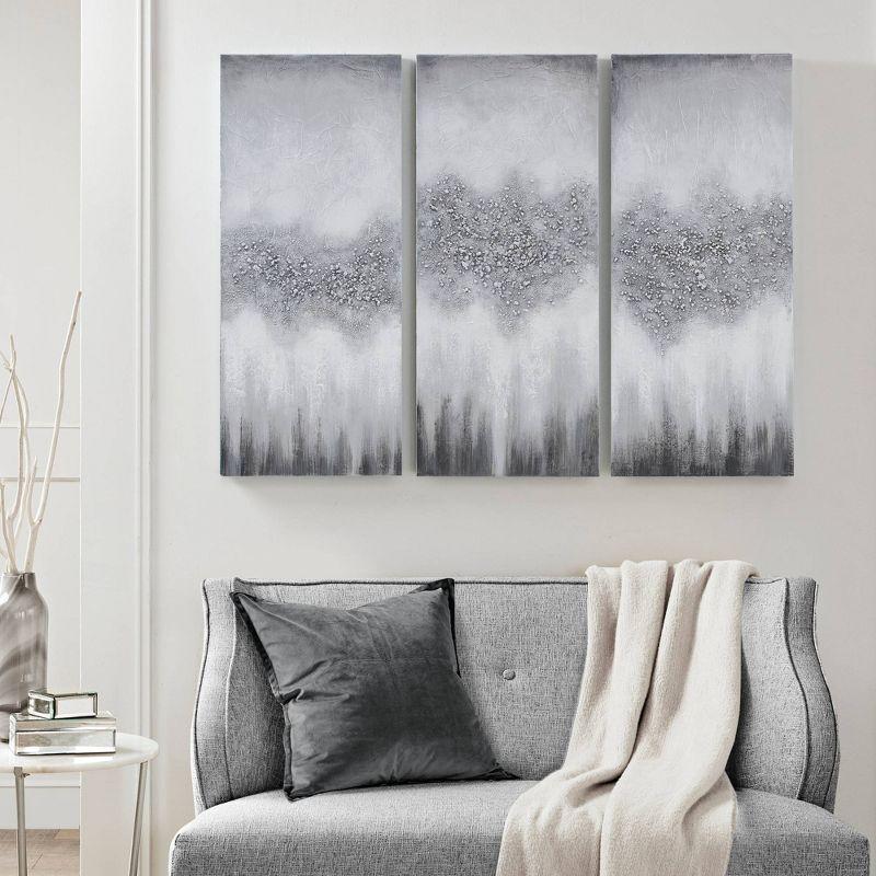 3pc Luminous Heavily Embellished Canvas Wall Art Set Gray - Madison Park: Hand-Painted, Textured, Vertical