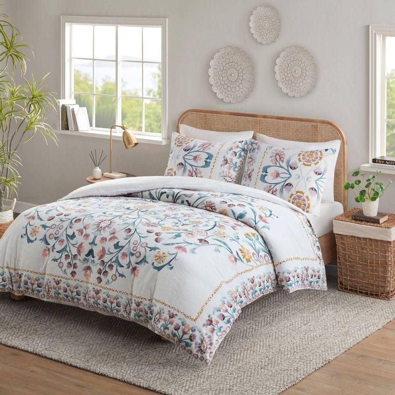 Boho-Chic Floral Print Full/Queen Duvet Cover Set