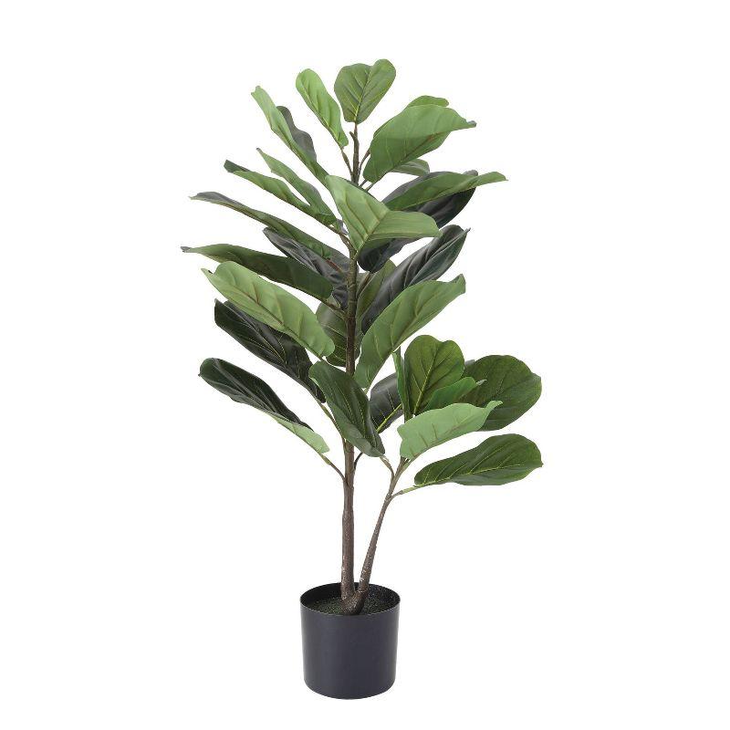 18" Green Plastic Potted Faux Fiddle Fig Leaf Plant