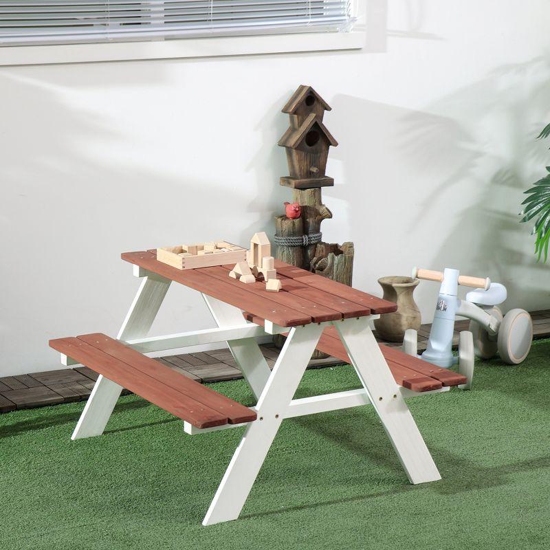 Weatherproof Brown and White Wooden Kids Picnic Table Set