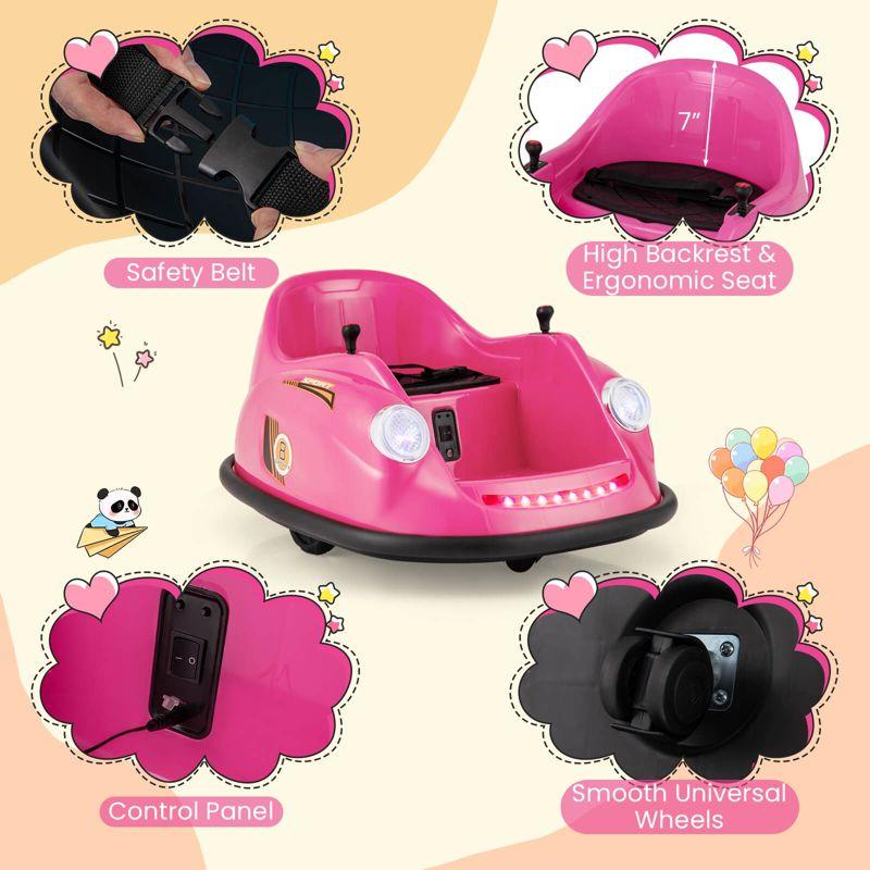 Costway Ride on Bumper Car for Kids with Remote Control 361 Degree Spin LED Light Pink