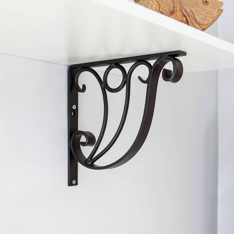 Art Deco Black Wrought Iron 10" Shelf Bracket with Hanging Hook