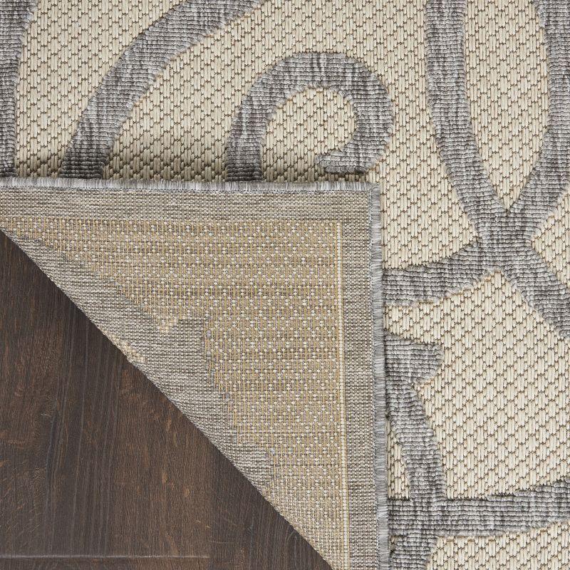 Cream Grey Geometric Synthetic Indoor/Outdoor Area Rug