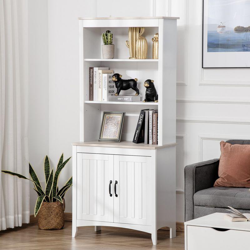 White Freestanding Kitchen Hutch with Adjustable Shelves