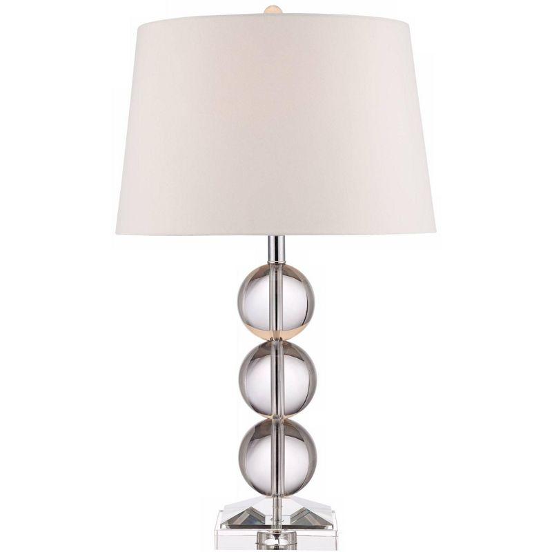 360 Lighting Mersenne Modern Table Lamp 26" High Clear Crystal Globes Stacked Silver Pole White Drum Shade for Bedroom Living Room Bedside Nightstand