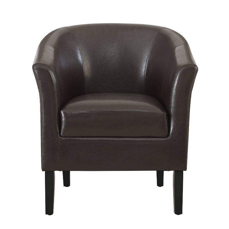 Simon Brown Faux Leather Barrel Accent Chair