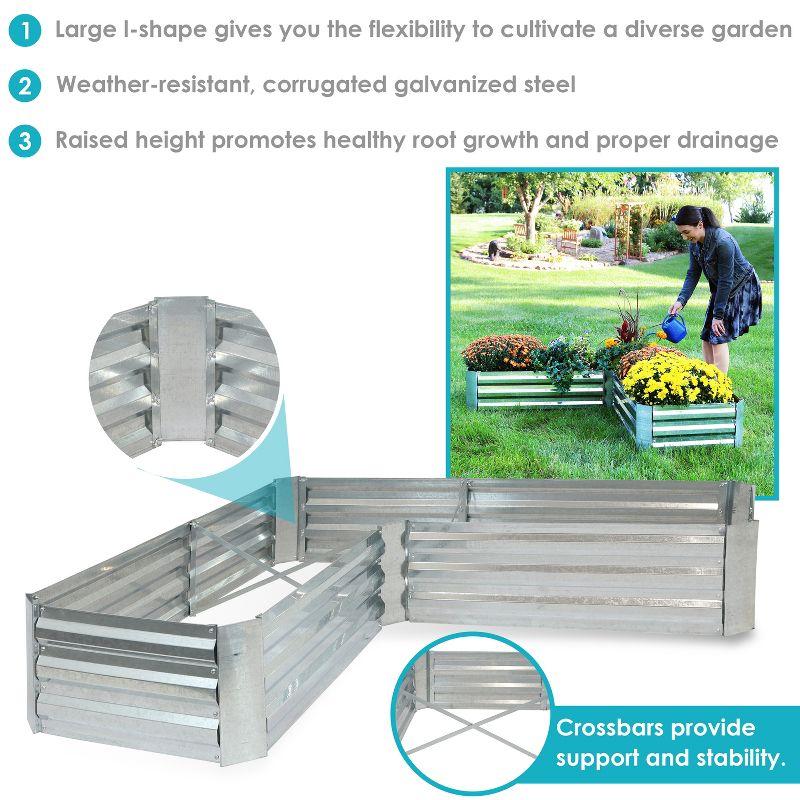 Sunnydaze Outdoor Galvanized Steel L-Shaped Raised Garden Bed for Plants, Vegetables, and Flowers - 59.5" - Silver