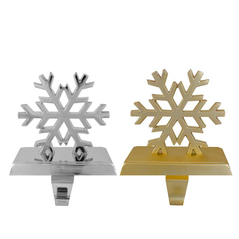 Set of 2 Gold and Silver Metal Snowflake Stocking Holders