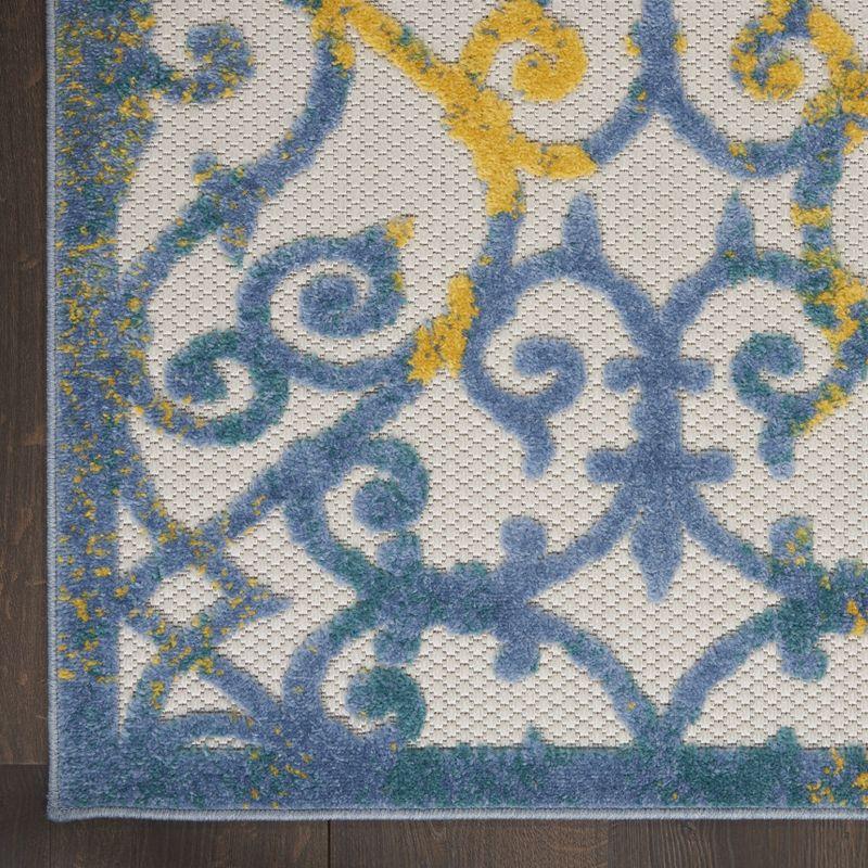 Nourison Aloha Contemporary Scroll Flatweave High-Low Indoor Outdoor Runner Rug Ivory Blue 2'3" x 10'