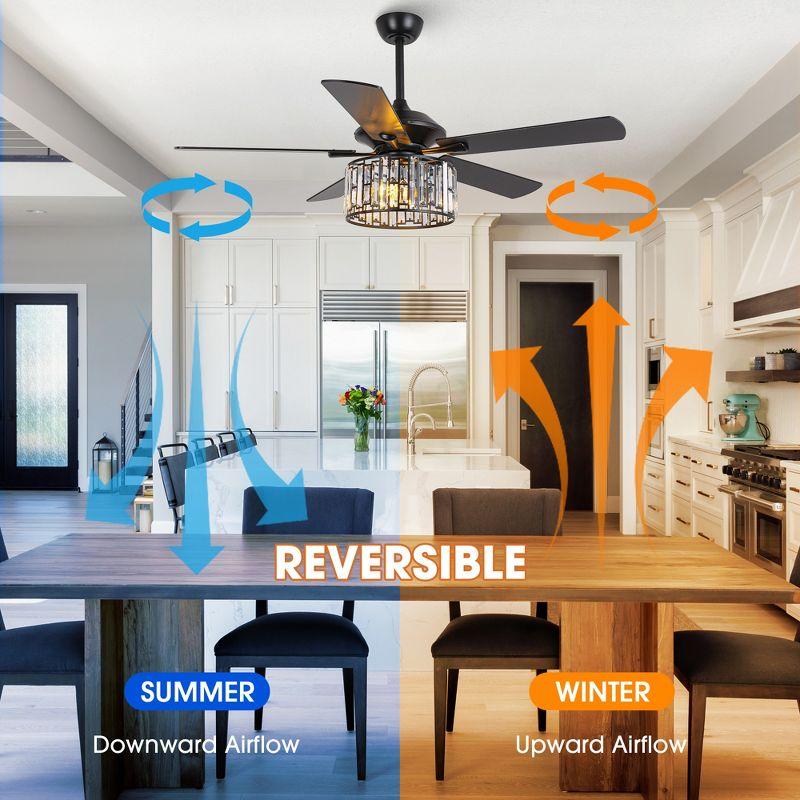 Parrot Uncle 52" Modern Black Crystal Ceiling Fan with Light and Remote
