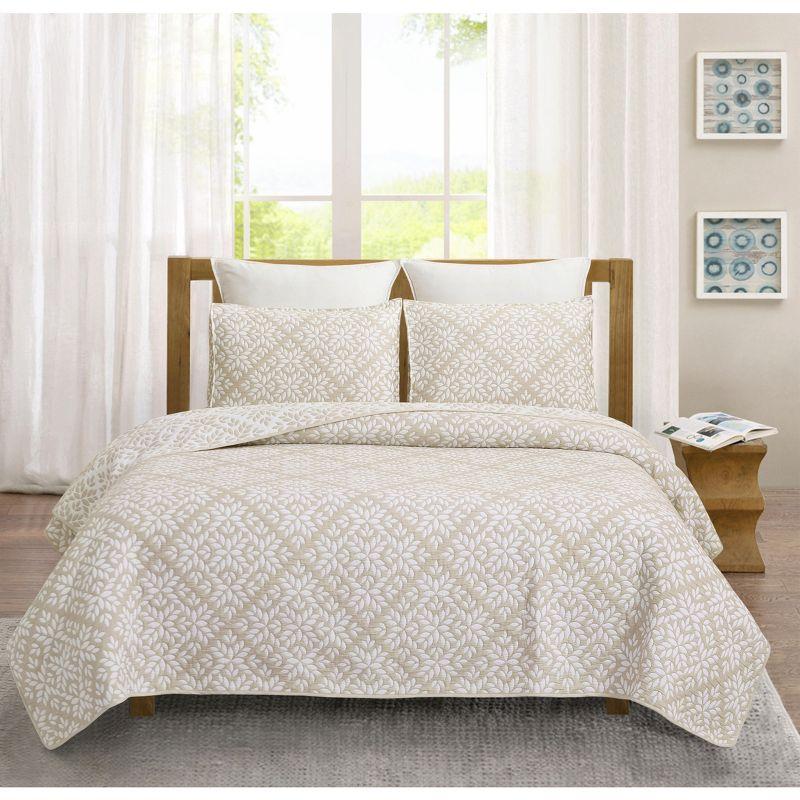 C&F Home Natural Leaves Jacquard Reversible Twin 2 Piece Coverlet Quilt Set Cotton Reversible Machine Washable Lightweight Bedspread Coverlet