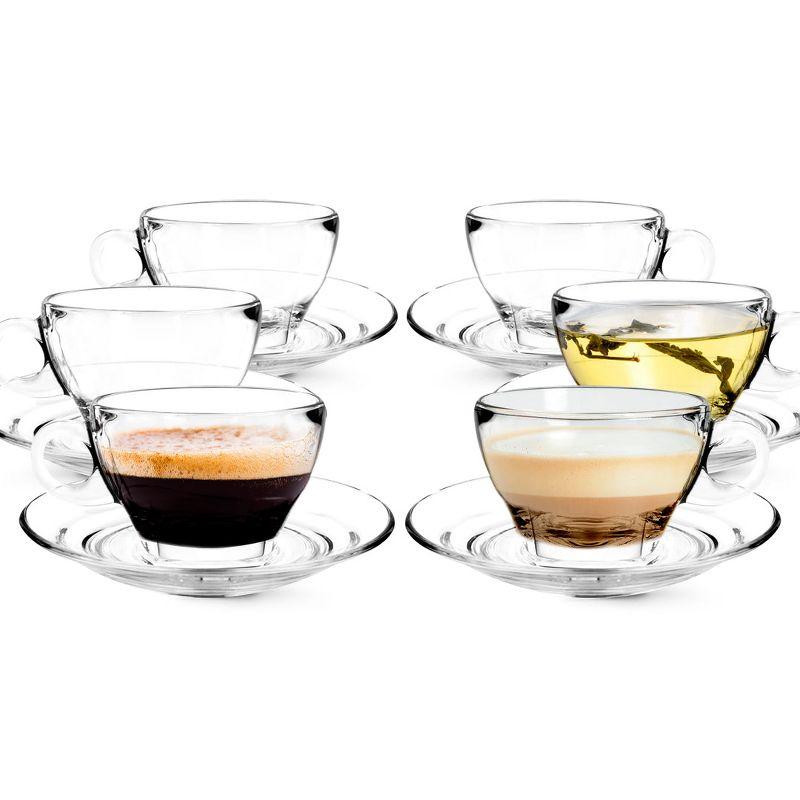 Clear Glass Latte Cups and Saucers Set - 8.75oz - 6 Pieces