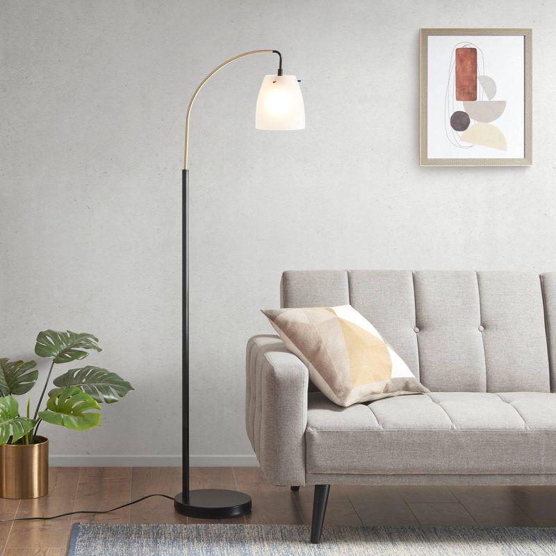 Bristol Arched Floor Lamp Matte Black Base/Frosted Shade - Ink+Ivy: Chic Industrial Style, Transitional Living Room Decor