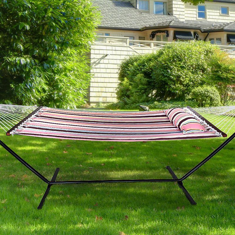 Sorbus 2-Person Stylish Hammock with Stand- 53" Large Cotton Outdoor Hammock- Spreader bars & Pillow Included- Heavy Duty 450lbs