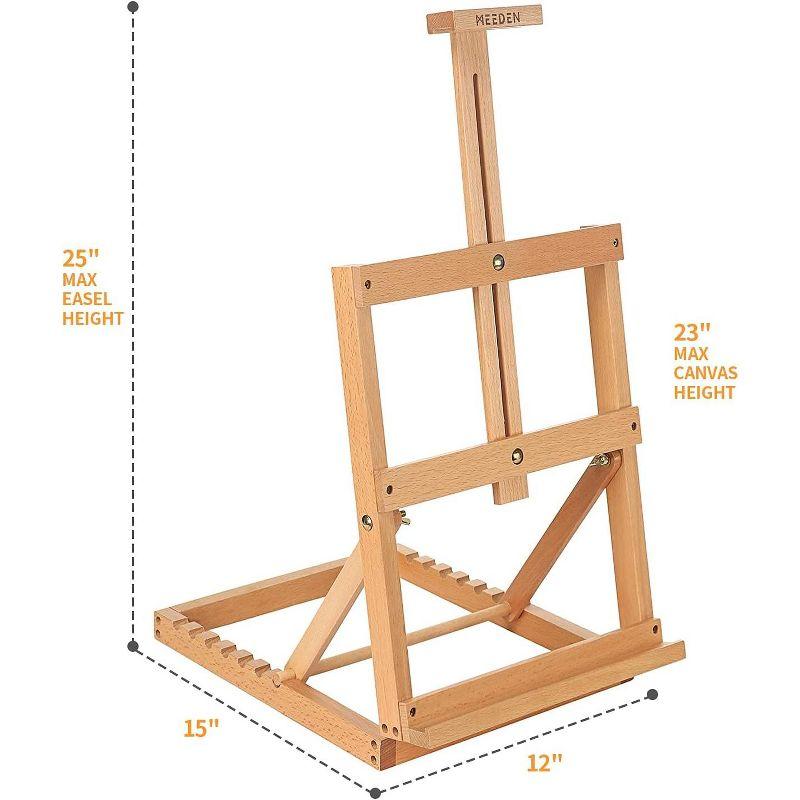 MEEDEN Heavy-Duty Tabletop Studio H-Frame Wooden Easel-Solid Beech Wood Adjustable Artists Desktop, Beginners & Teens- Holds Canvas Art up to 23" High