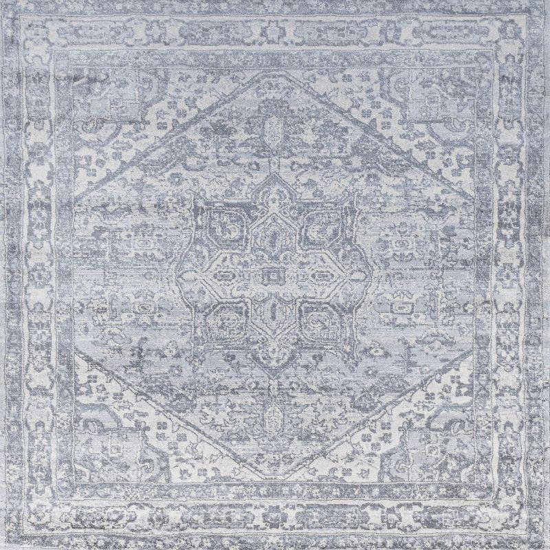 6' x 6' Modern Persian Vintage Medallion Area Rug, Light Gray/Ivory - JONATHAN Y