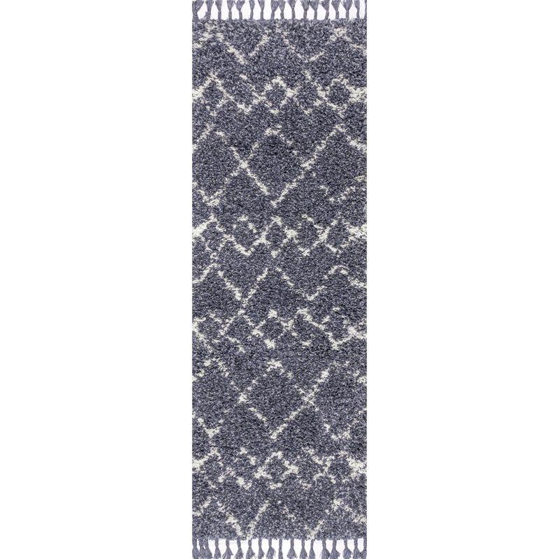 Mercer Shag Plush Tassel Moroccan Geometric Trellis Area Rug - JONATHAN Y