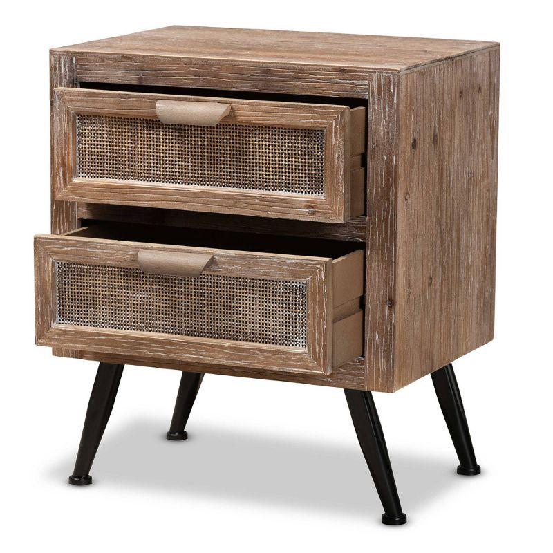 Calida Wood and Rattan 2 Drawer Nightstand Brown - Baxton Studio