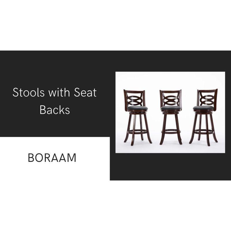 Cherry Hardwood & Black Leather 44.5" Swivel Barstool with Brass Accents