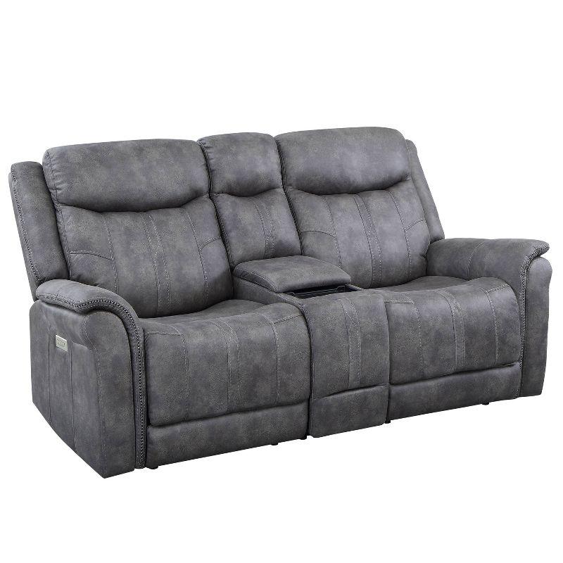 Gray Faux Suede Power Reclining Loveseat with Storage