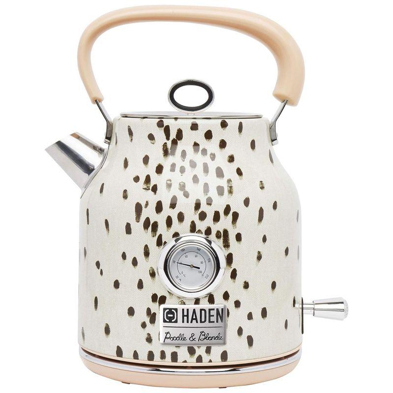 Haden Margate Poodle and Blonde Electric Kettle 1.7 Liter Cordless Stainless Steel with Tottenham Dalmatian Print and Auto Shut Off, Multicolor