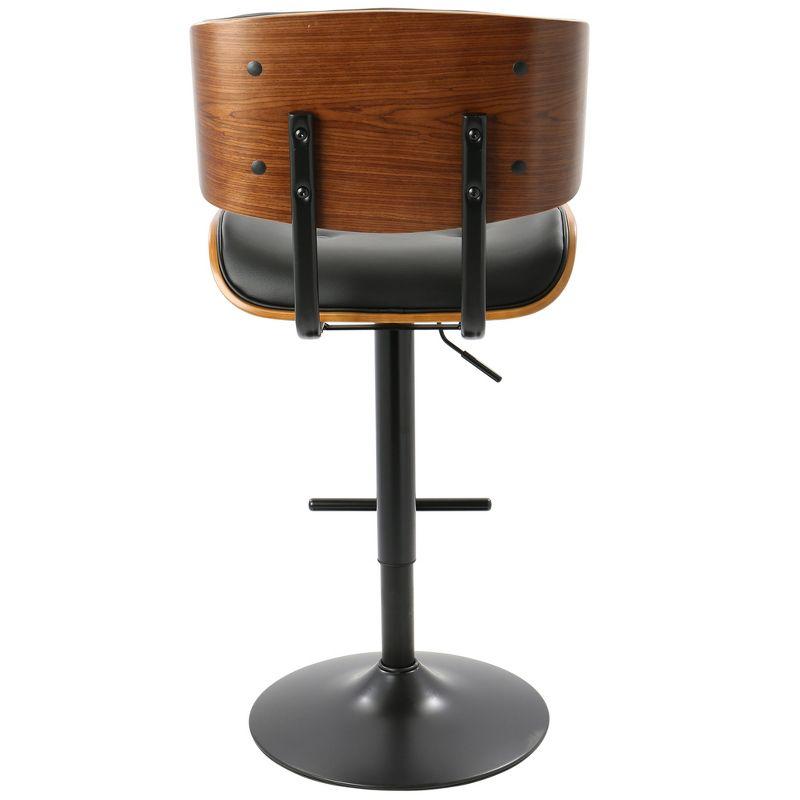 Adjustable Black Leather and Walnut Wood Swivel Barstool