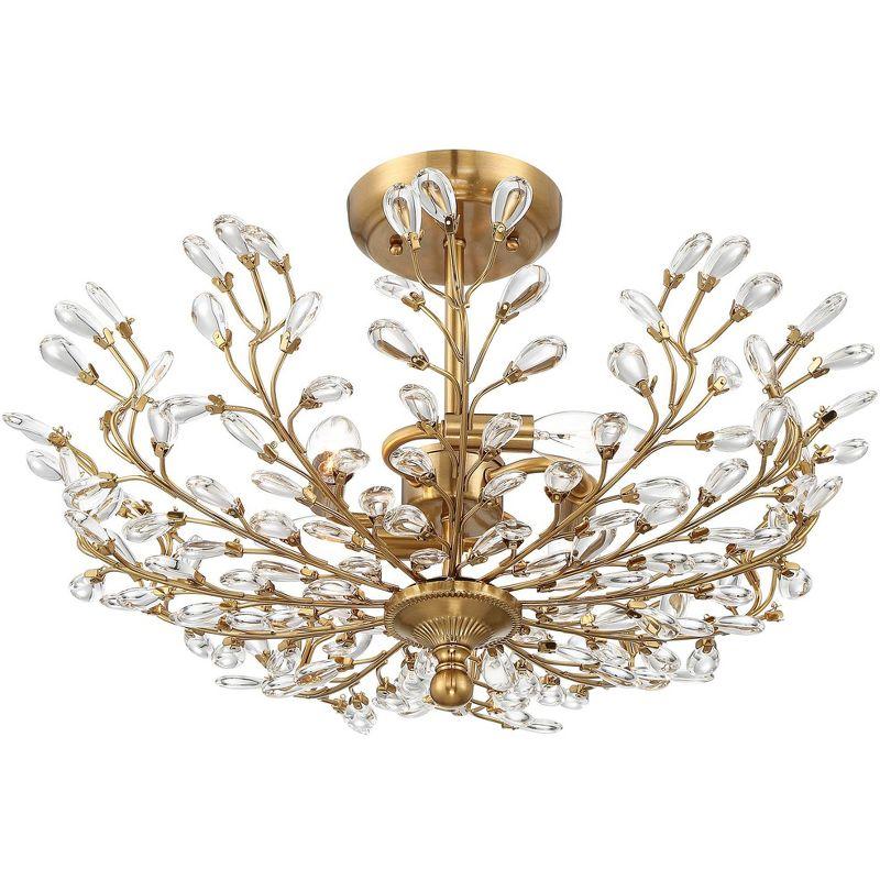 Vienna Full Spectrum Brielle Modern Ceiling Light Semi Flush Mount Fixture 18 1/2" Wide Brass Vine Leaf 4-Light Clear Crystal Glass for Bedroom House
