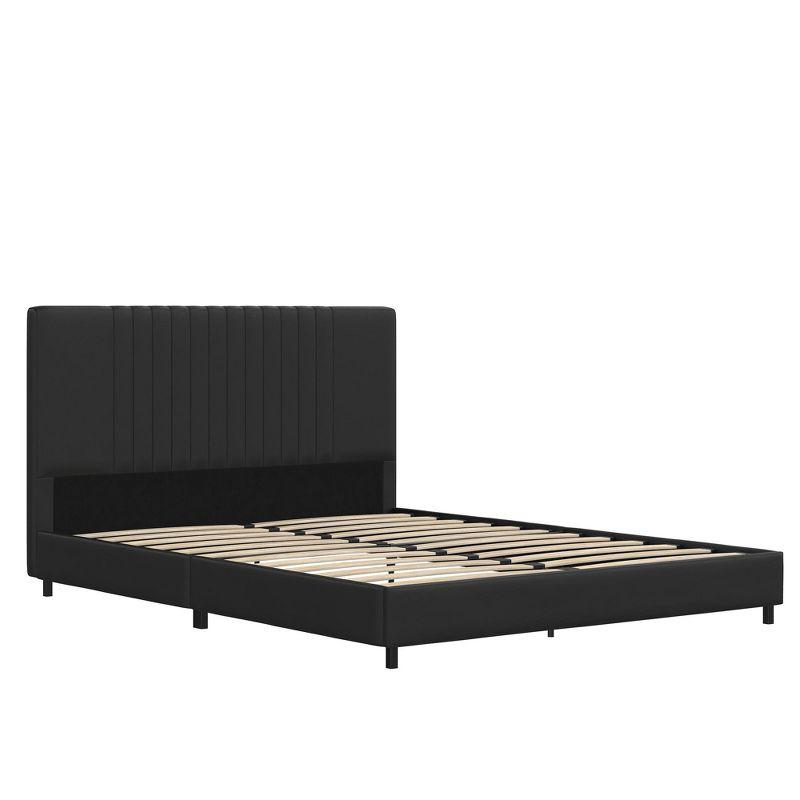 RealRooms Rio Faux Leather Upholstered Platform Bed with Tufted Headboard, Queen, Black